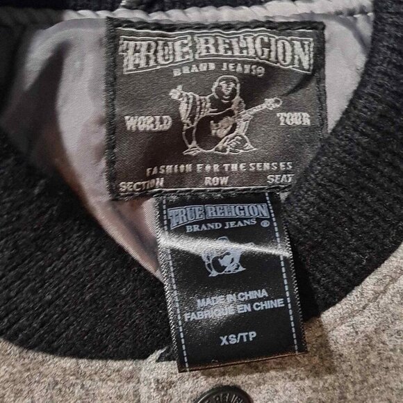 True Religion Black Gray Bomber Jacket Size XS - Picture 5 of 9